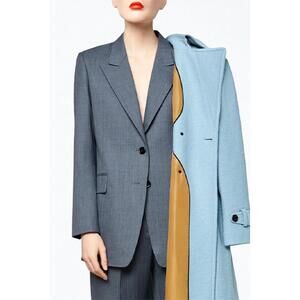 NEW LANDSCAPE fine wool single-breasted blazer in blue turk stripe